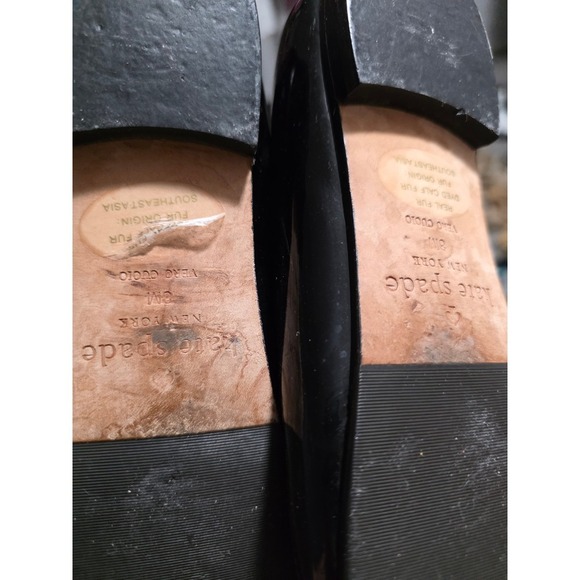 Kate Spade New York Black Cat Patent Leather Loafers Flats Real Calf Fur 8M - Picture 6 of 7